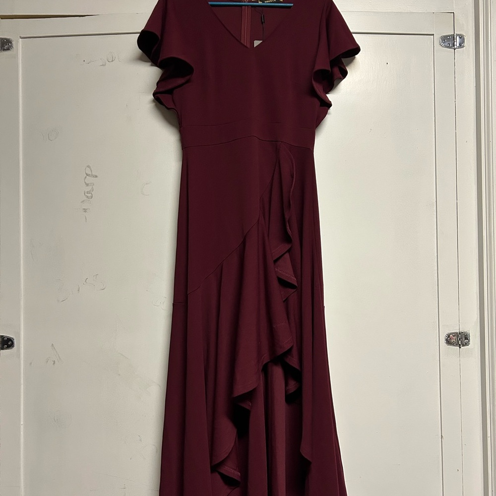 Miusol Burgundy High Low Dress with Ruffle Detail